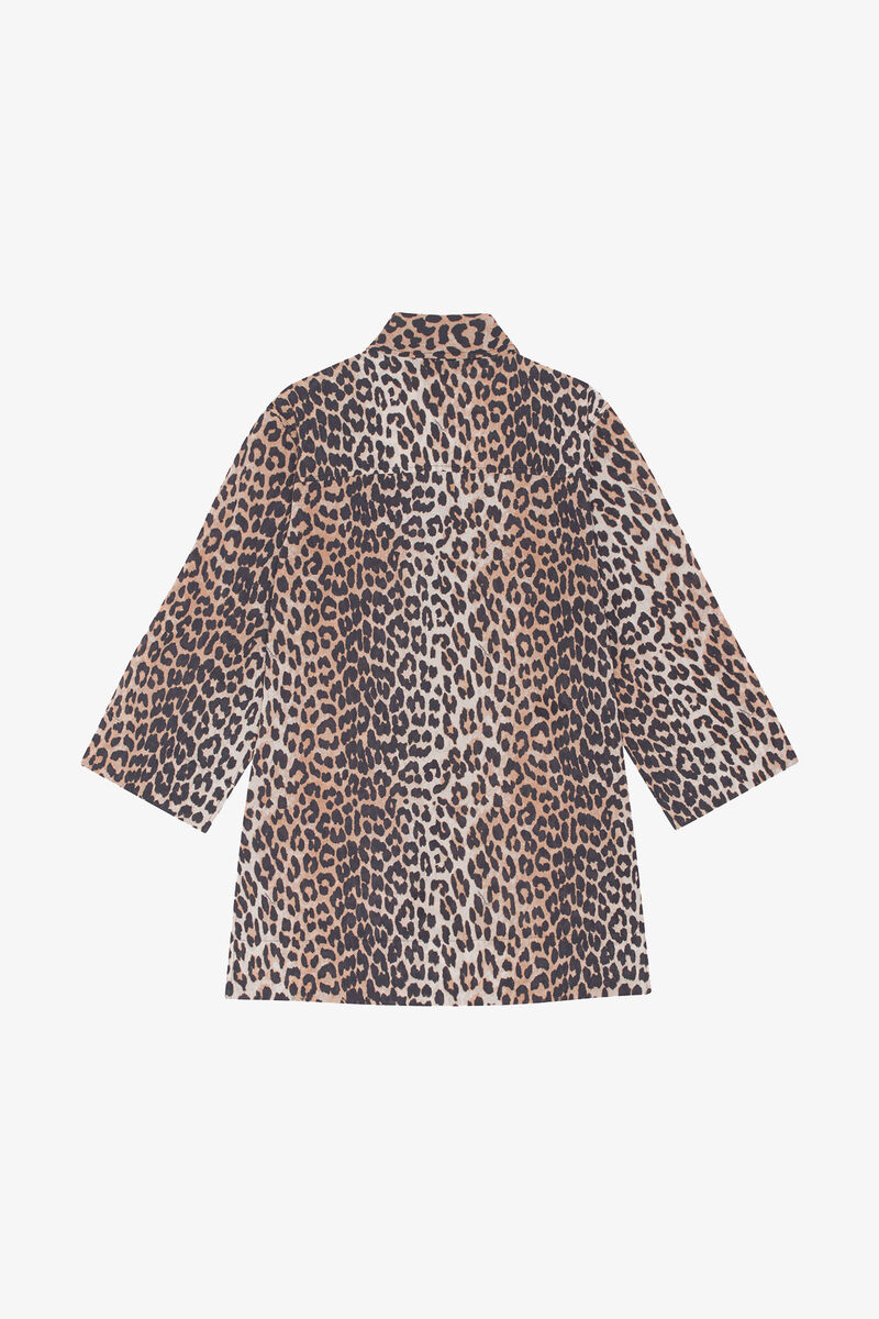 Leopard Print Cotton Shirt, Organic Cotton, in colour Leopard - 2 - GANNI