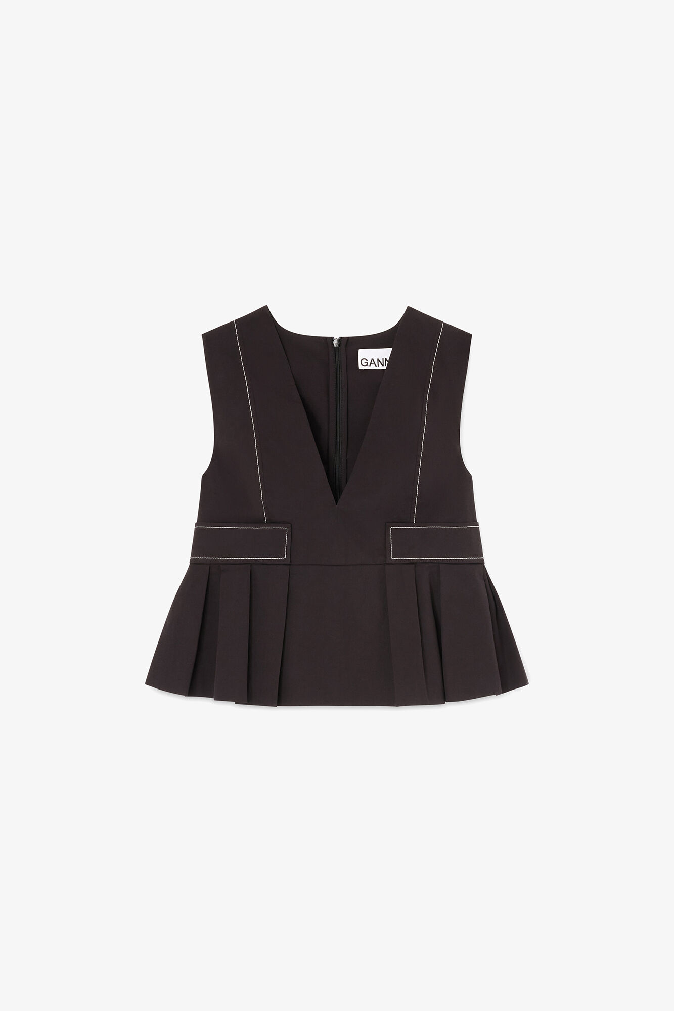 Top in Stretch Cotton, Organic Cotton, in colour Black - 1 - GANNI