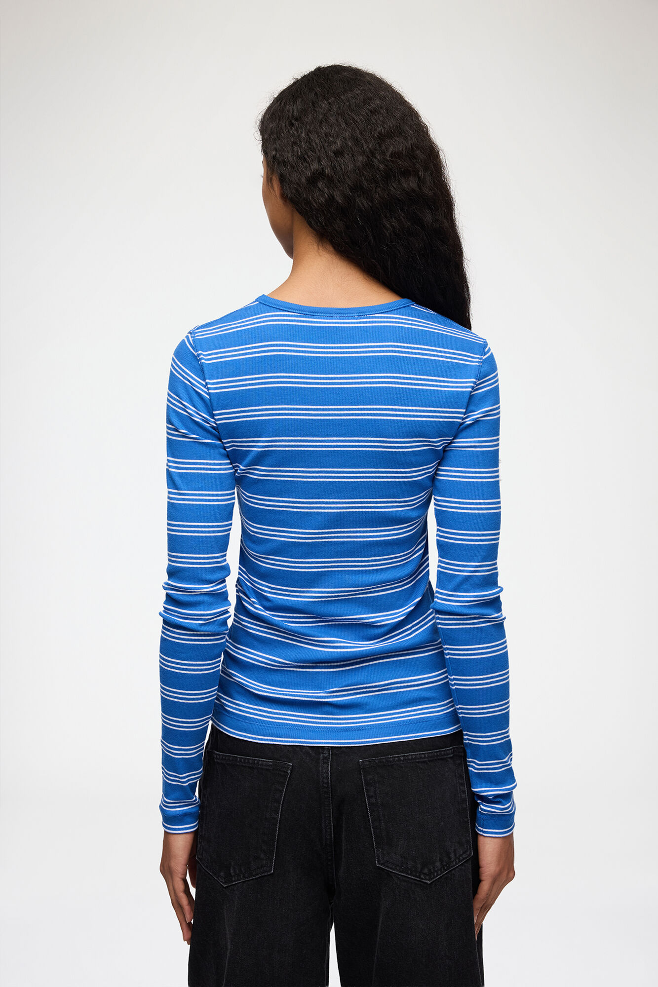 Long-sleeve Top with Stripes, Organic Cotton, in colour Nouvean Navy - 3 - GANNI