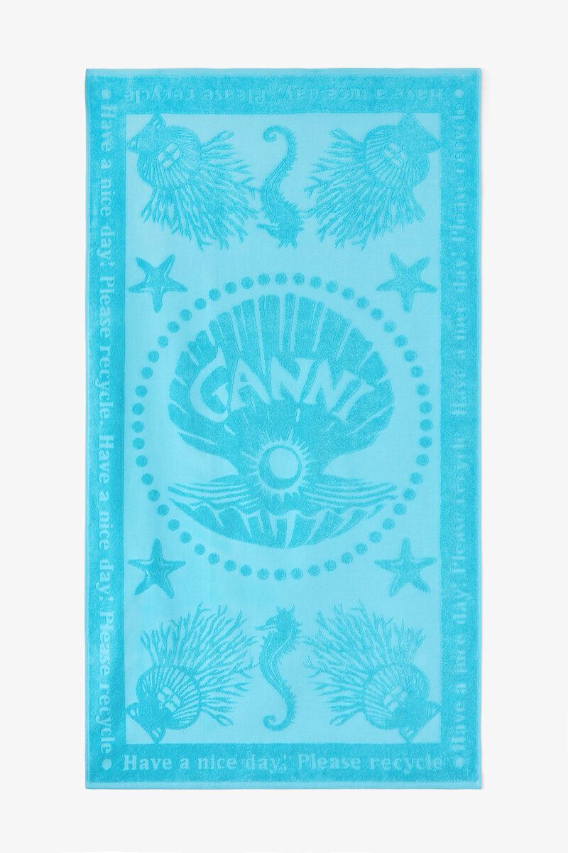 Strandhåndklæde i blå, Cotton, in colour Blue Curacao - 1 - GANNI