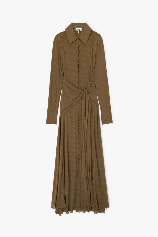 Lang kjole i marl mesh, Military Olive