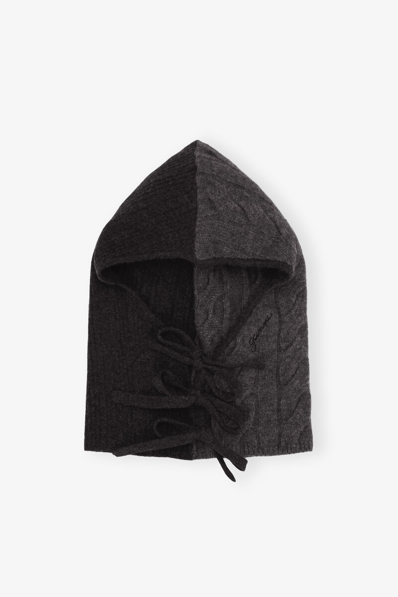 Grey and Black Cashmere Mix Balaclava, Merino Wool, in colour Phantom - 2 - GANNI
