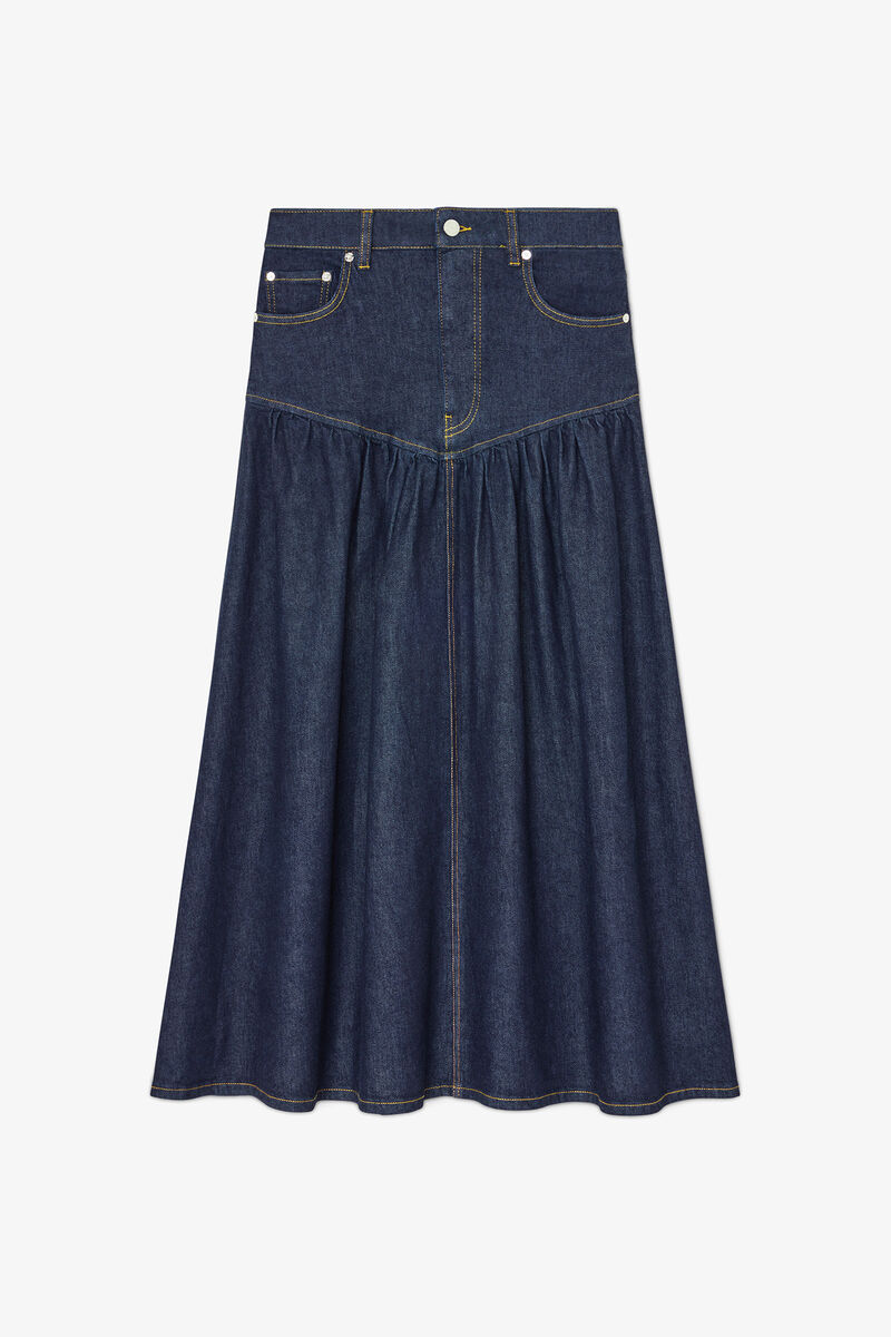 Skirt in Stretch Denim, Organic Cotton, in colour Rinse - 1 - GANNI