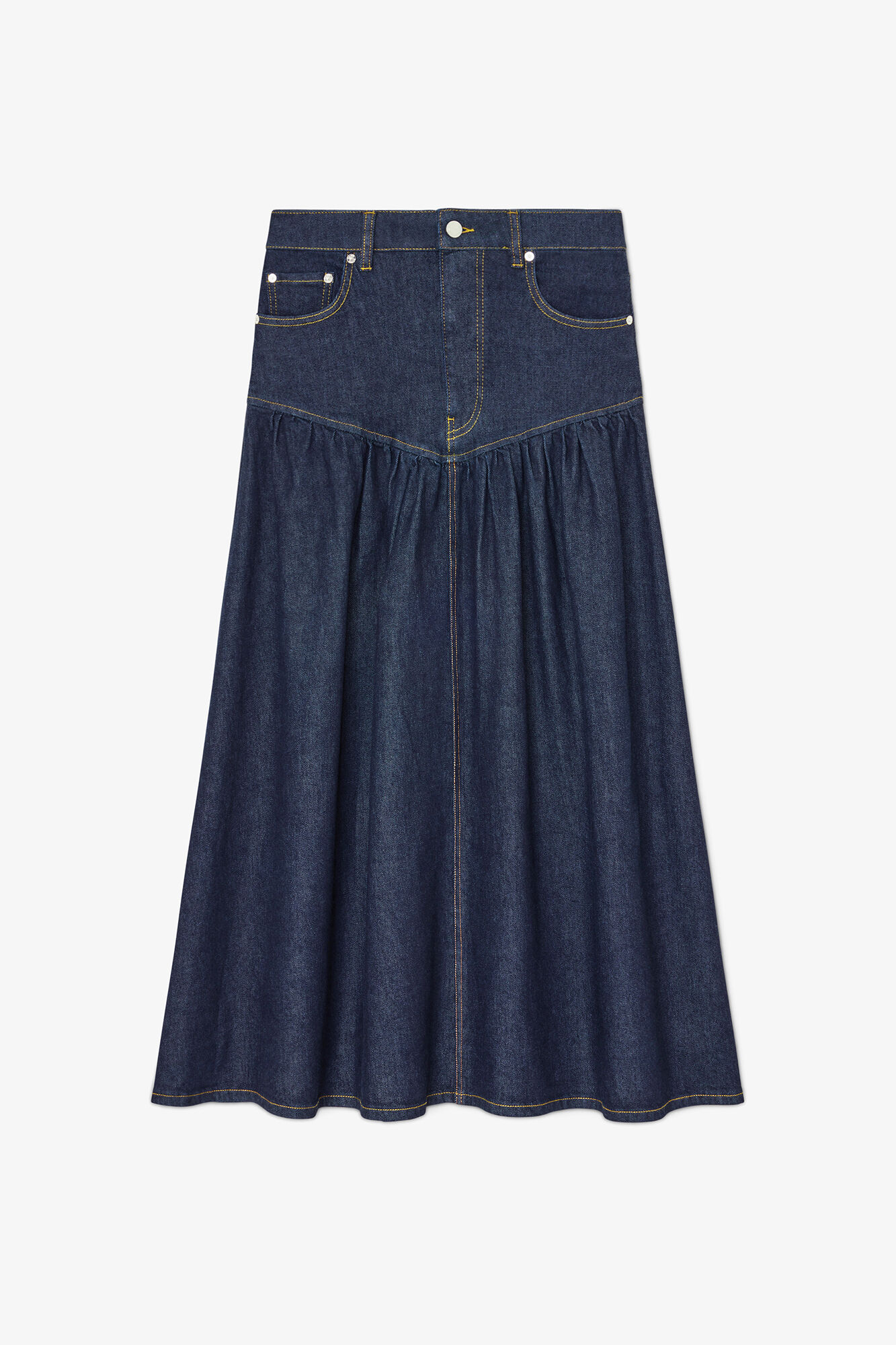Skirt in Stretch Denim, Organic Cotton, in colour Rinse - 1 - GANNI