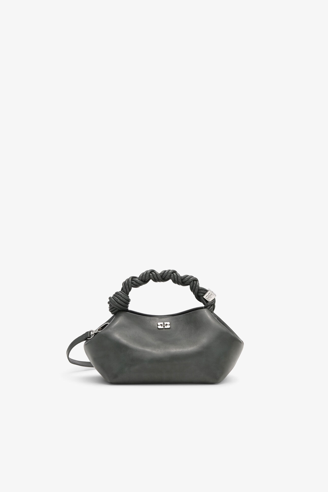 Small Bou Bag in Dark Grey , Recycled Leather, in colour Steal Grey - 1 - GANNI