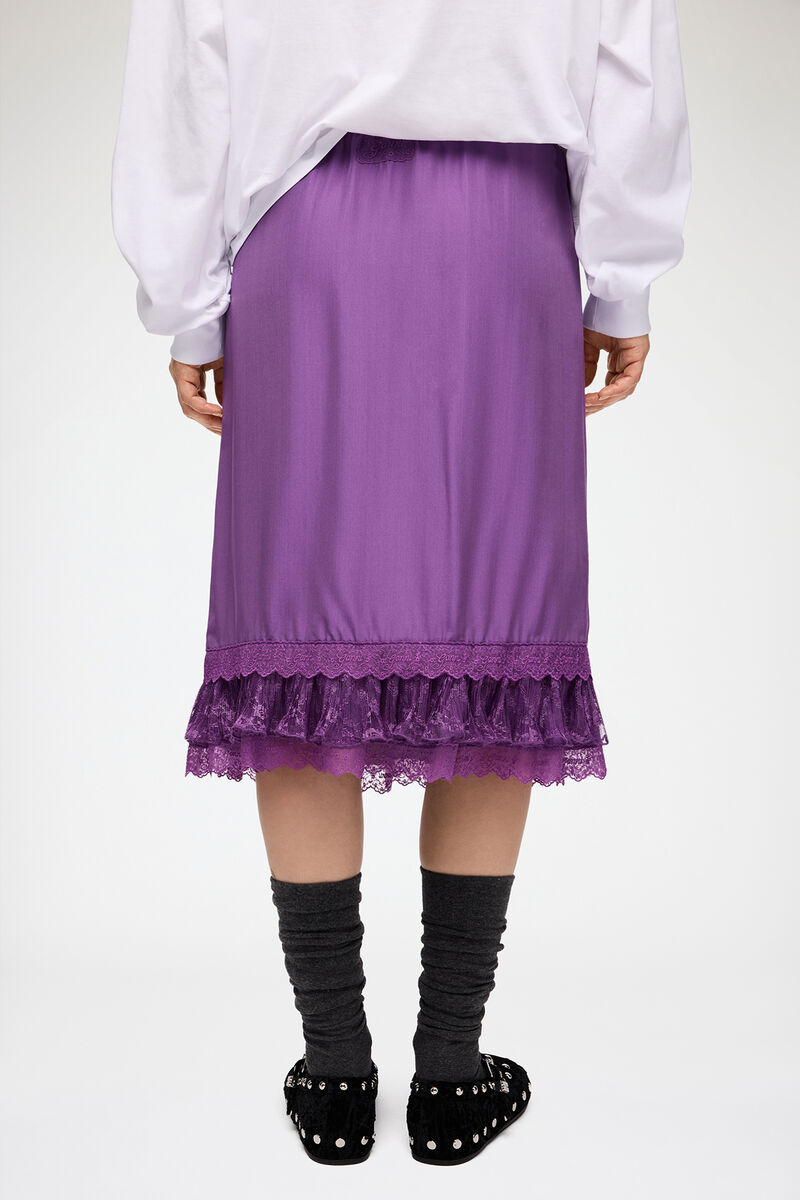 Nederdel i lilla silke, Viscose, in colour Bright Violet - 3 - GANNI