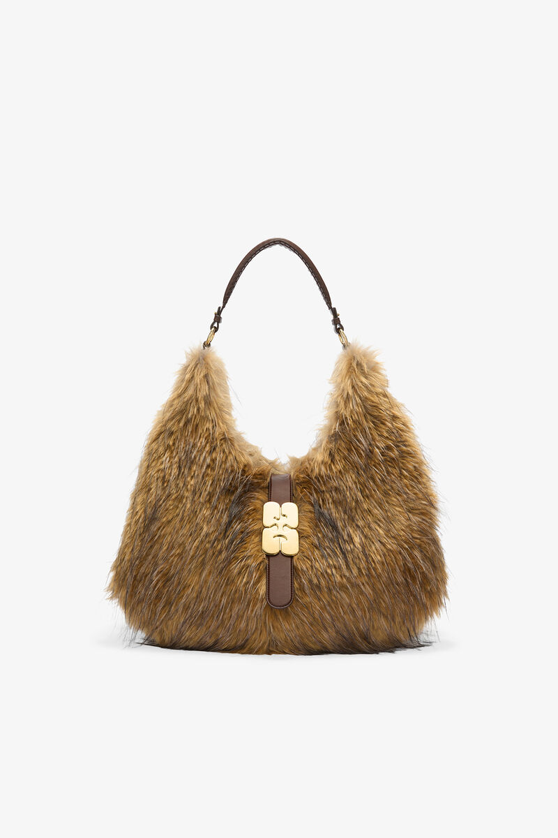 Grand sac Kat fausse fourrure, Recycled Polyester, in colour Foxtrot - 1 - GANNI