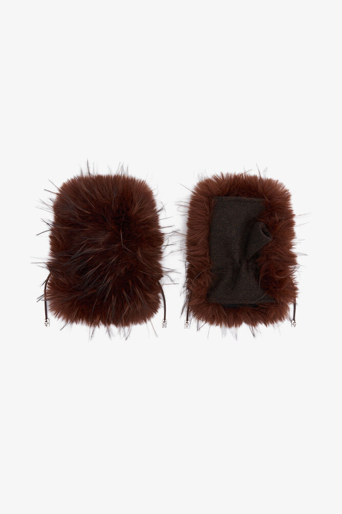 Mittens in Alternative Fur, Chocolate Brown