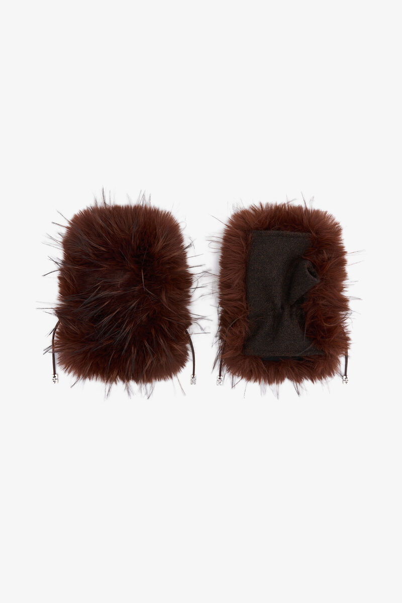 Mittens in Alternative Fur, Recycled Polyester, in colour Chocolate Brown - 1 - GANNI