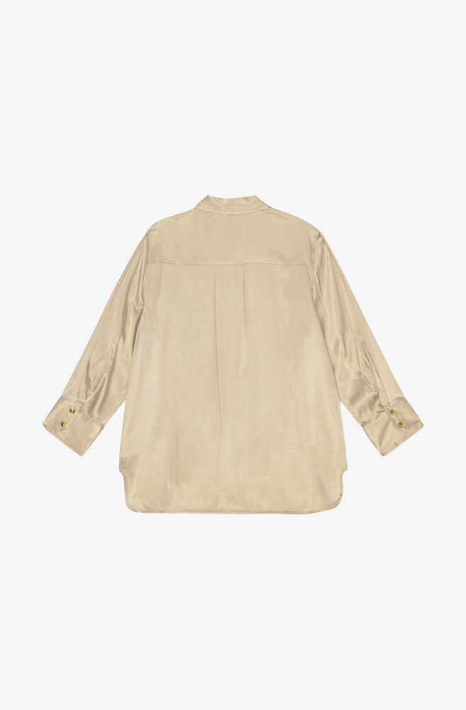Beige Washed Satin Shirt, Safari