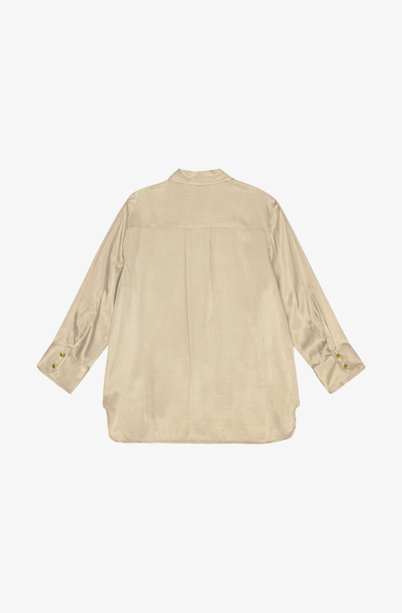 Beige Washed Satin Shirt, LENZING™ ECOVERO™, in colour Safari - 2 - GANNI