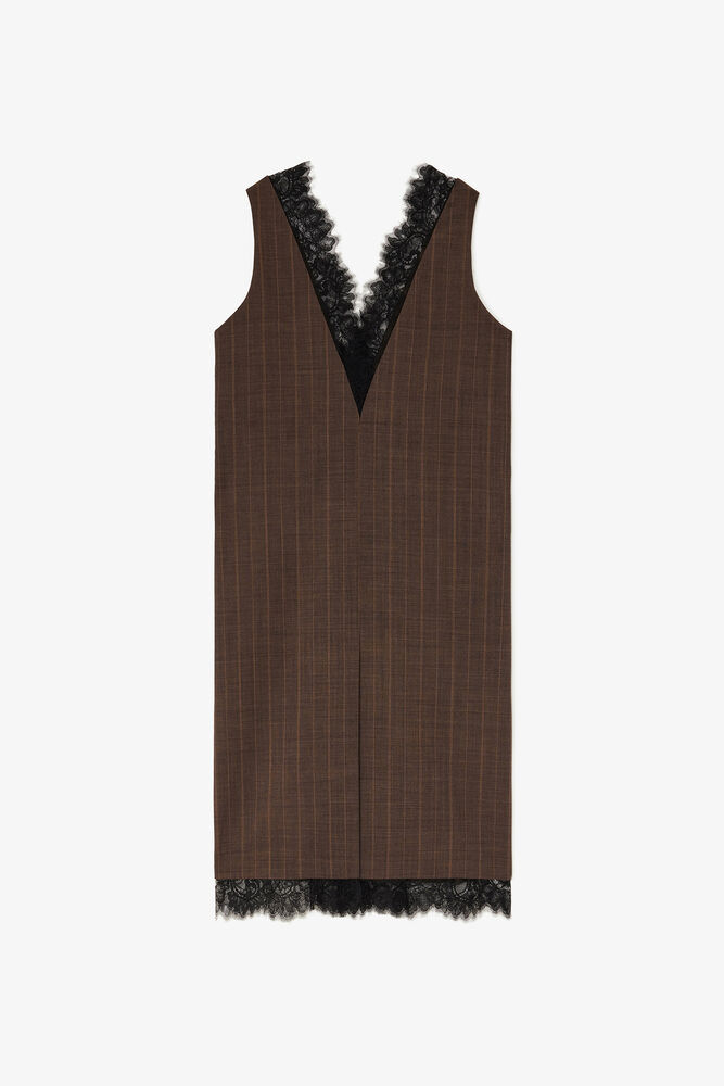 Dress in Brown Pinstripe Wool, Rain Drum