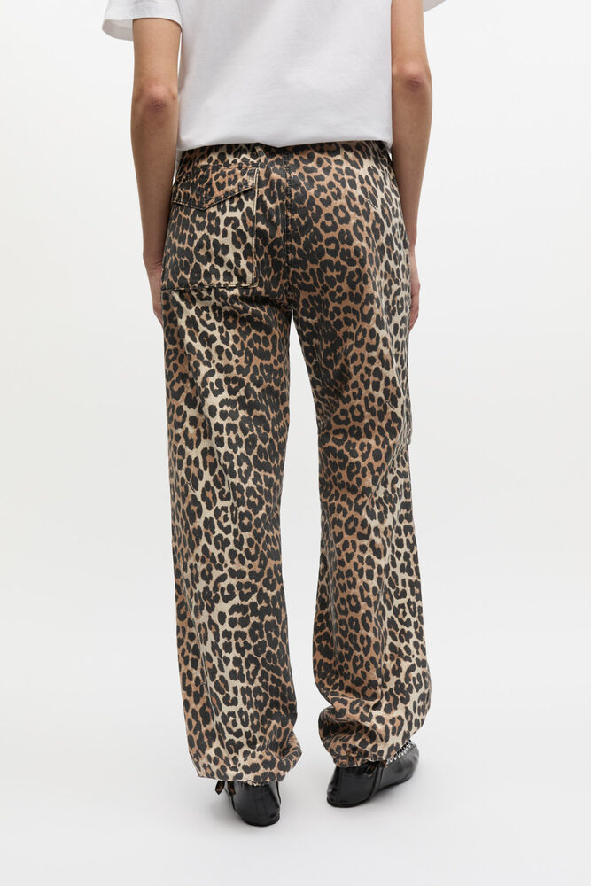 Trousers in Leopard Washed Cotton Canvas, Almond Milk