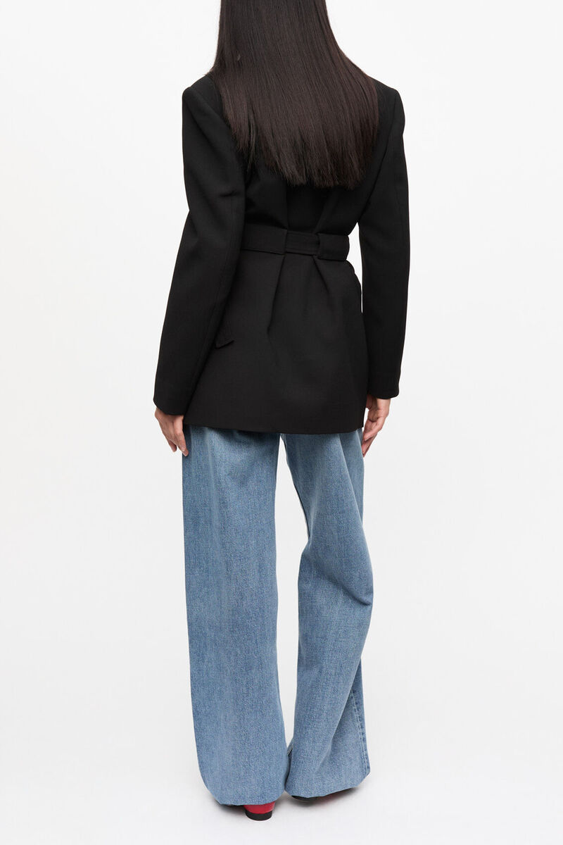 Black Bonded Crepe Blazer, Recycled Polyester, in colour Black - 5 - GANNI