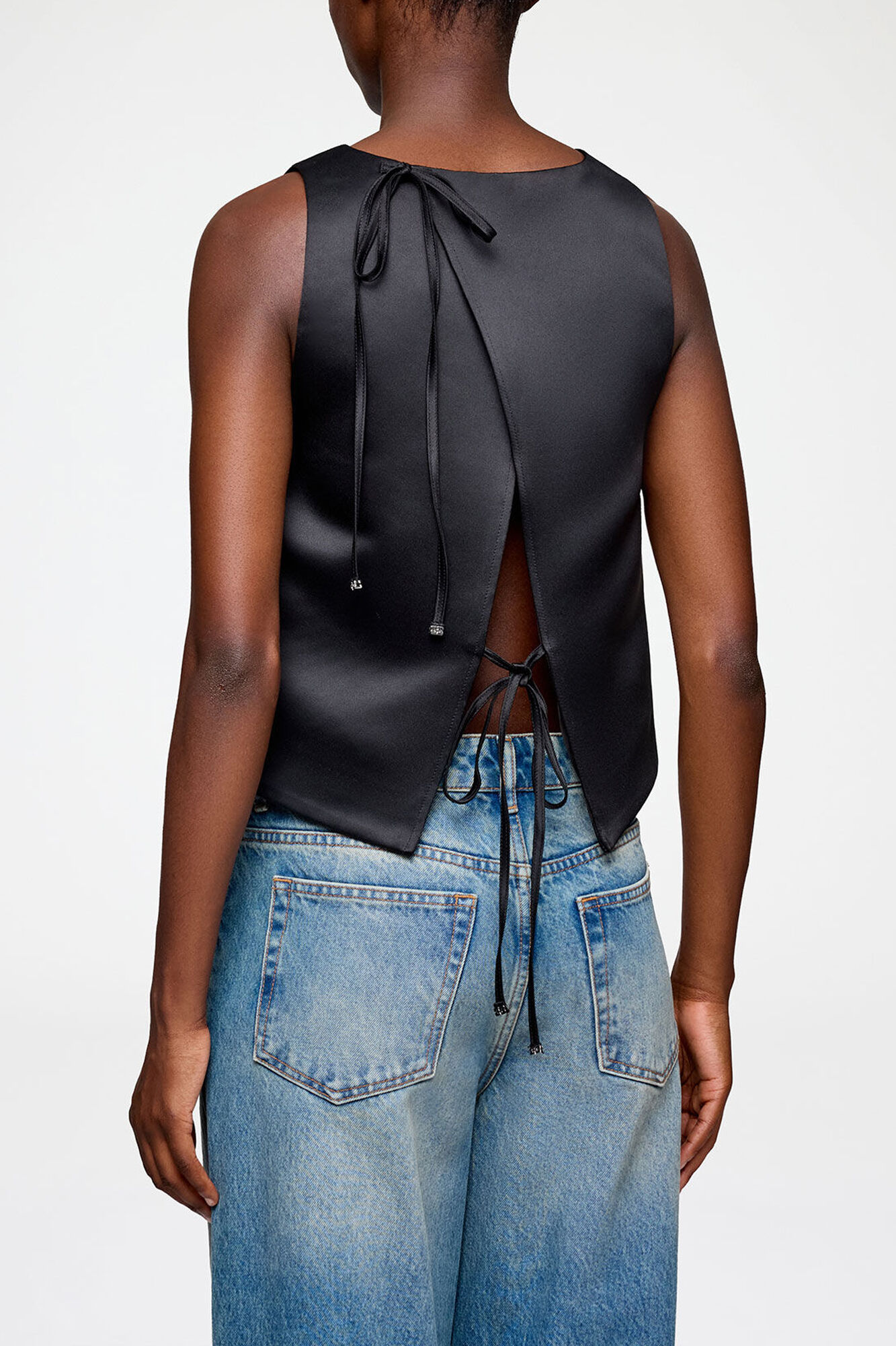 Top in Black Satin, Recycled Polyester, in colour Black - 3 - GANNI