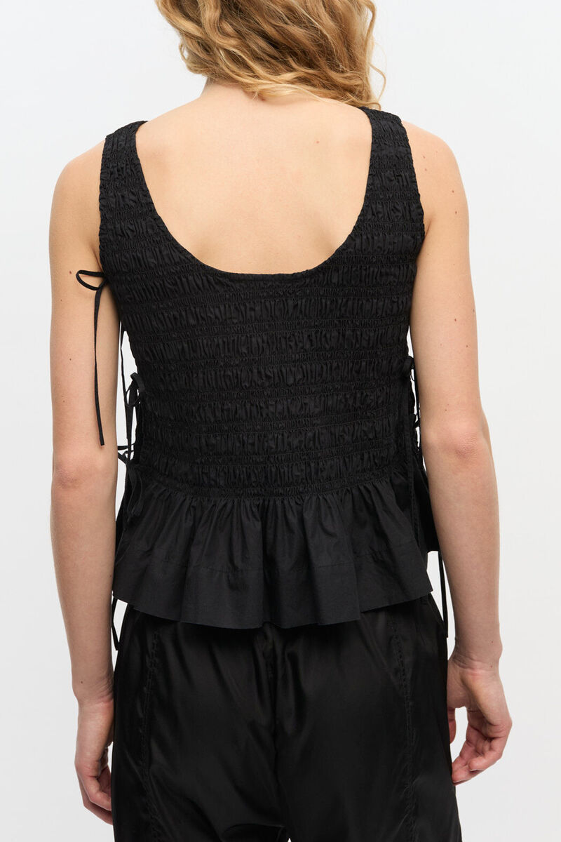 Schwarzes, gesmoktes Oberteil aus Baumwolle zum Binden, Organic Cotton, in colour Black - 4 - GANNI