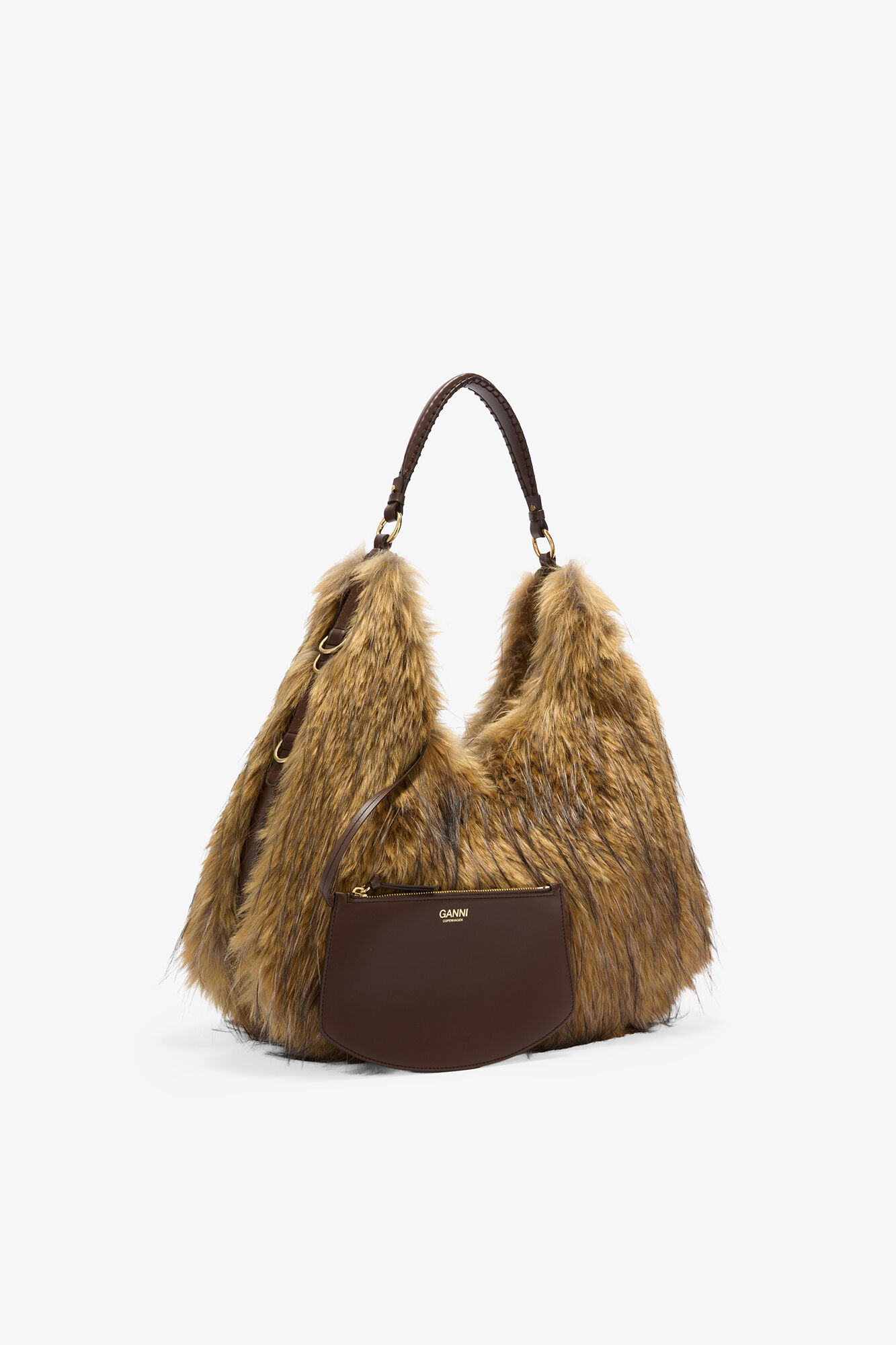 Grand sac Kat fausse fourrure, Recycled Polyester, in colour Foxtrot - 2 - GANNI