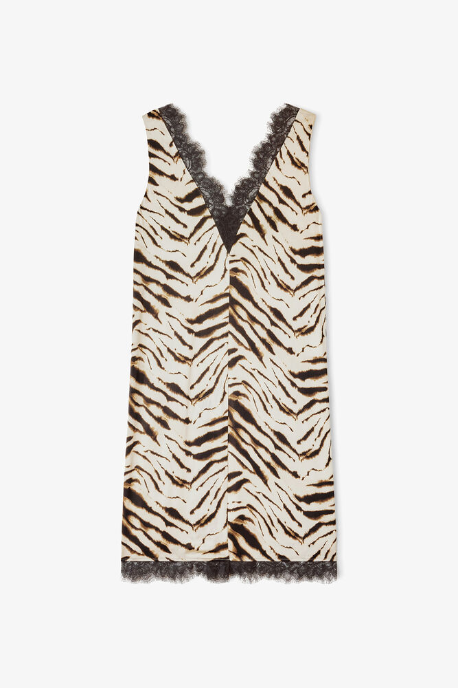 Dress in Zebra Satin, Egret