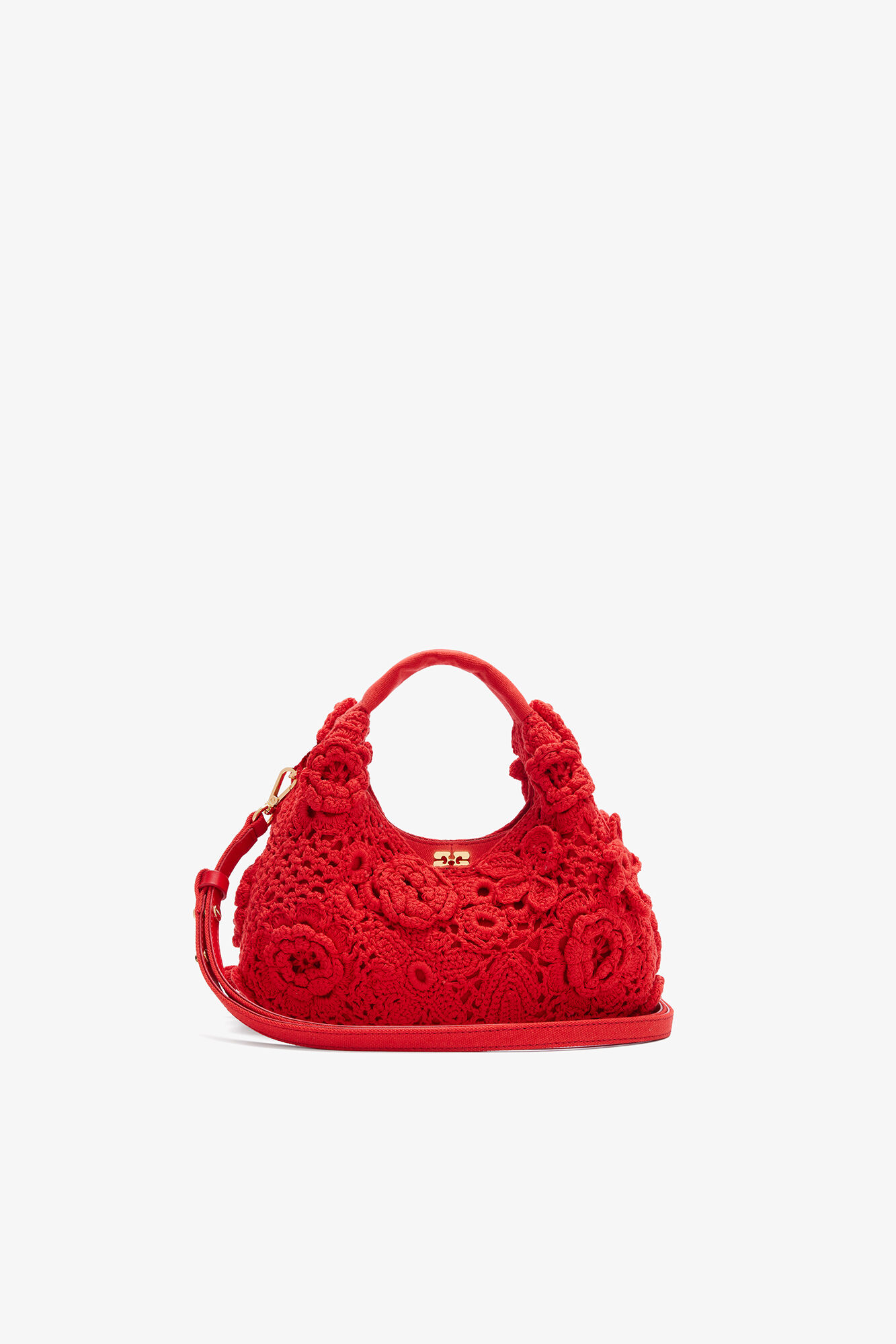 Mini Hobo Bag in Red Crochet, Organic Cotton, in colour Goji Berry - 1 - GANNI