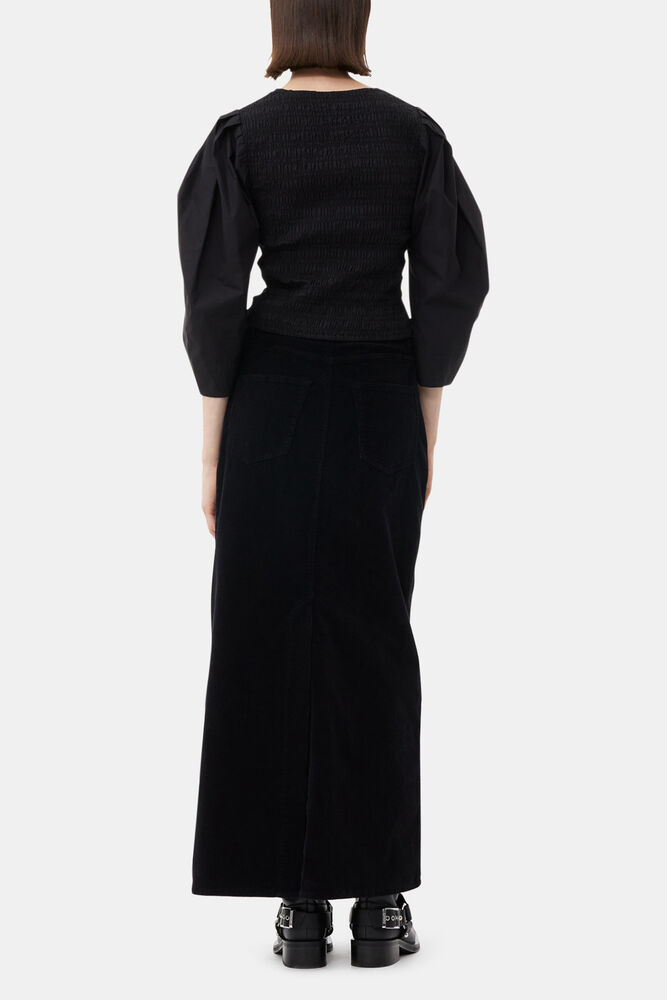 Black Cotton Poplin Smock Blouse, Black