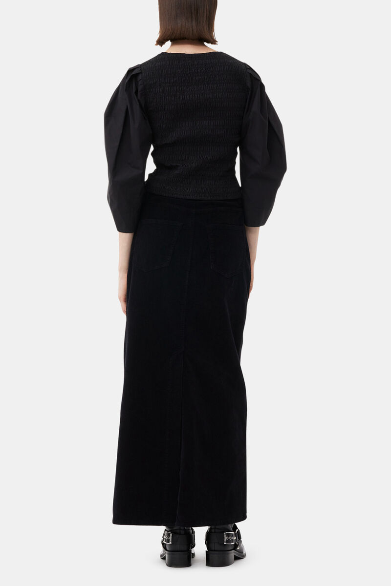 Black Cotton Poplin Smock Bluse, Organic Cotton, in colour Black - 3 - GANNI