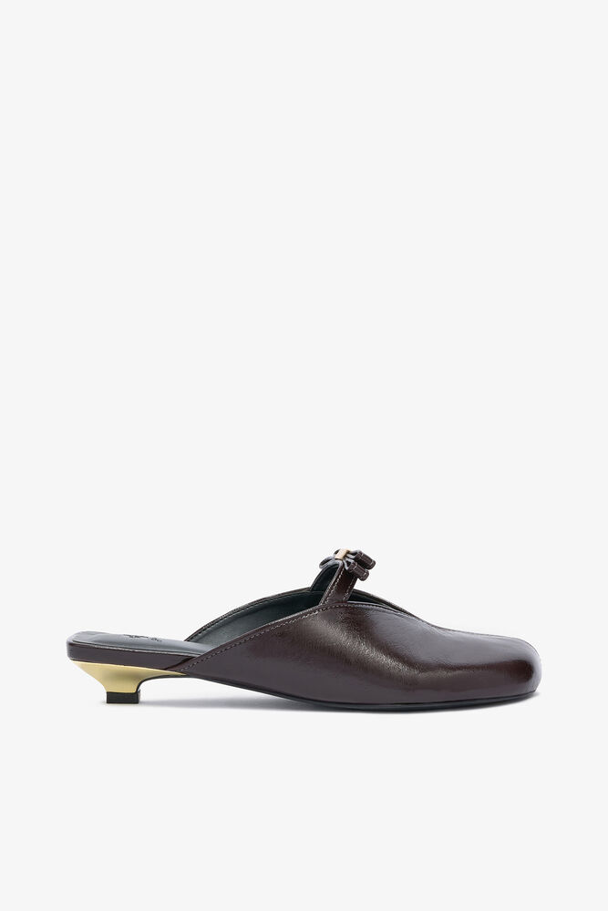 Sue Kitten Heel Mules in Brown, Demitasse