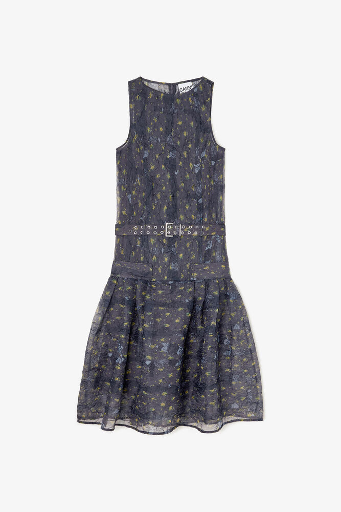 Dress in Shibori Organza, Black Sand