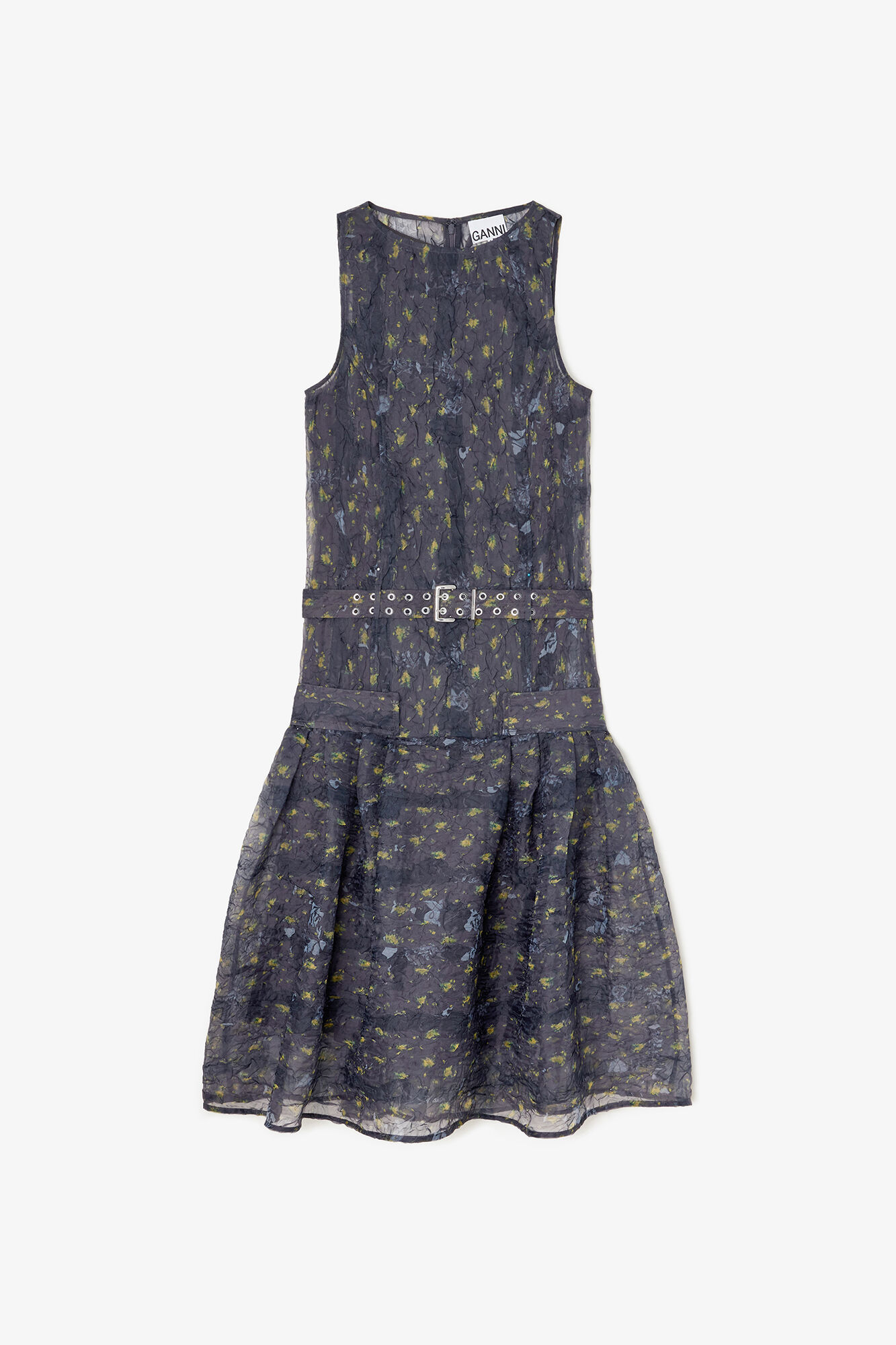 Dress in Shibori Organza, Recycled Polyester, in colour Black Sand - 1 - GANNI