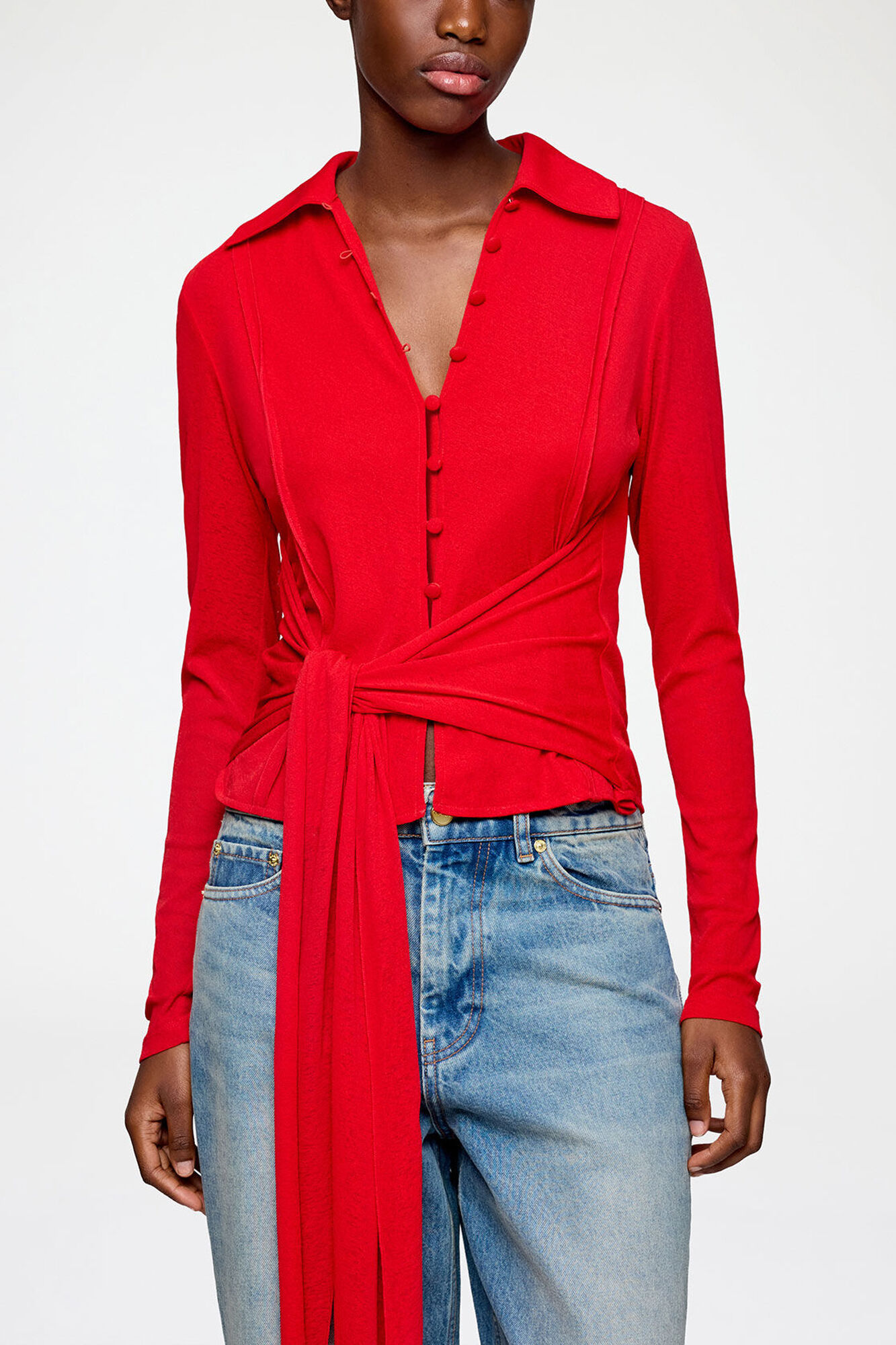 Shirt in Red Marl Mesh, Recycled Polyester, in colour Goji Berry - 2 - GANNI