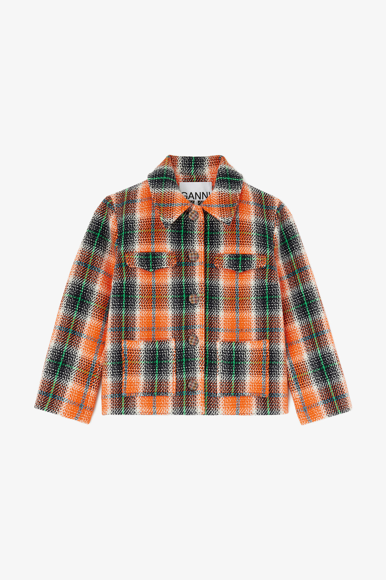 Blazer in Graphic Check, Recycled Wool, in colour Mandarin Orange - 1 - GANNI