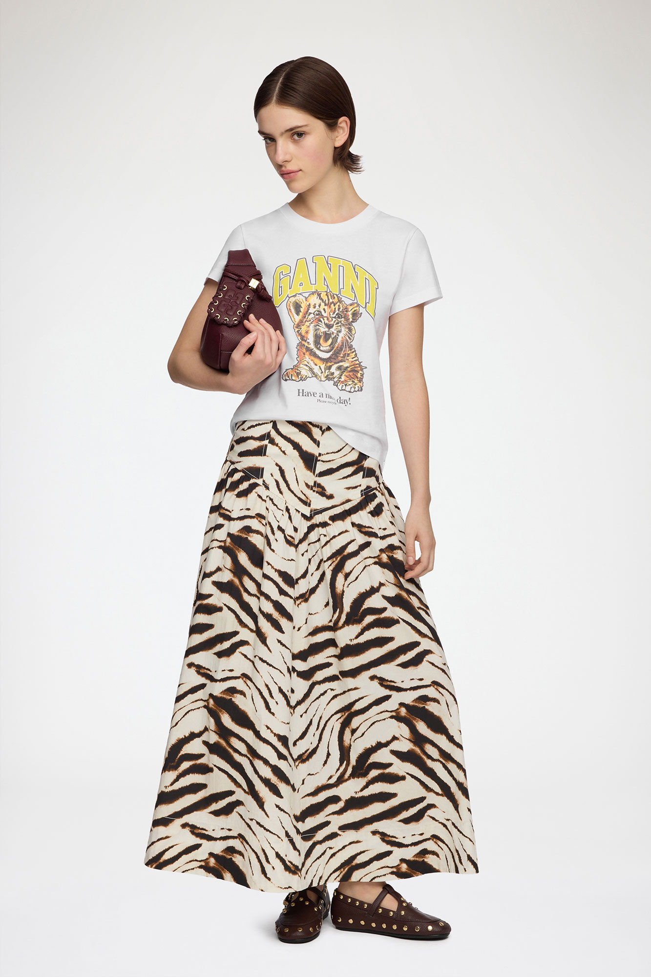 Baby Fit T-shirt with Tiger, Organic Cotton, in colour Bright White - 2 - GANNI
