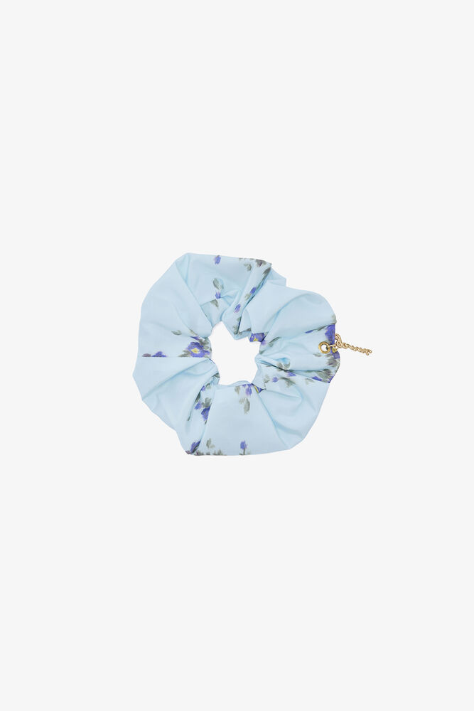 Scrunchie in Printed Blue, Iced Aqua