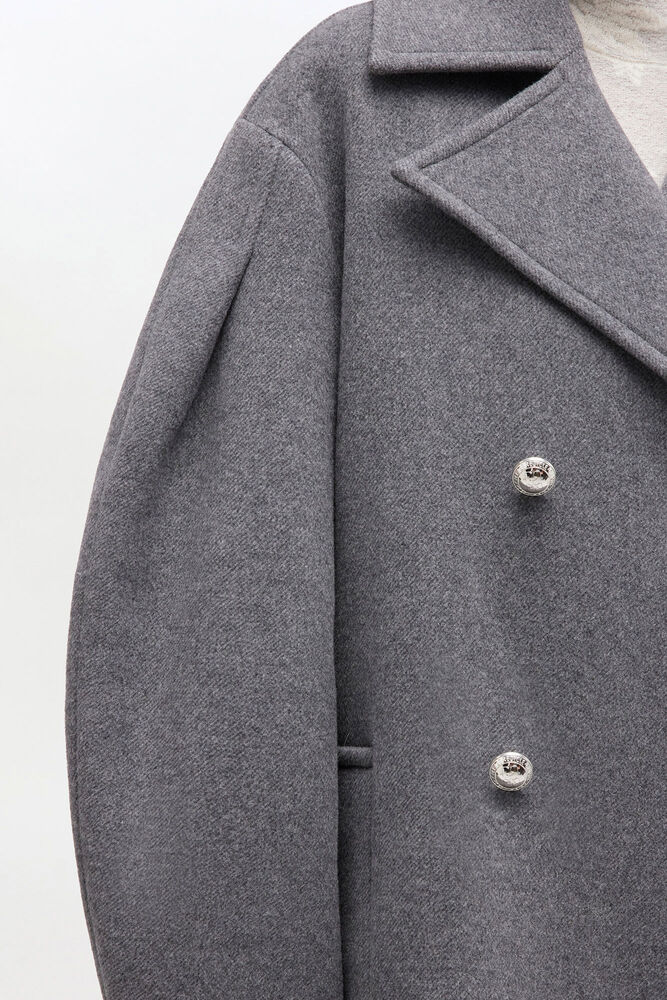 Grey Wool Oversized Midi Peacoat, Pewter