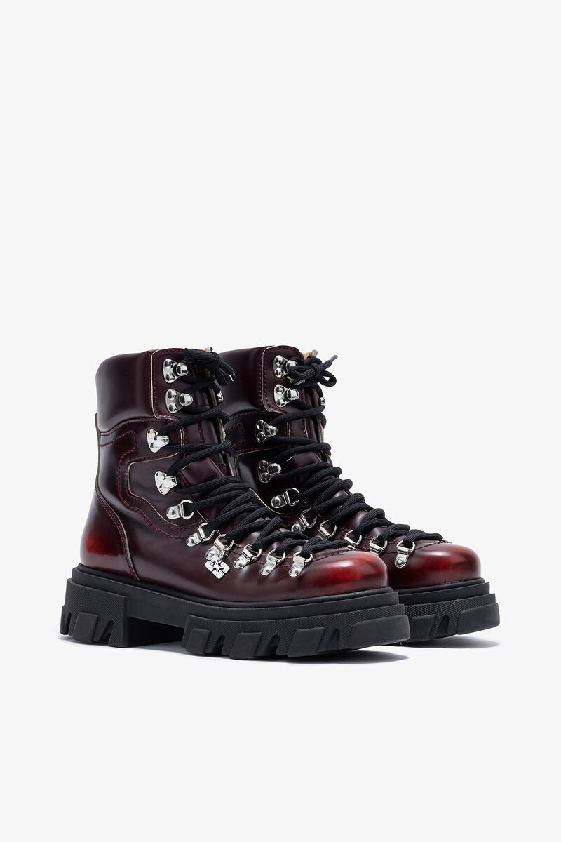 Cleated Mountain Boot in Burgundy, Polyurethane, in colour Black/Dark Burgundy - 2 - GANNI