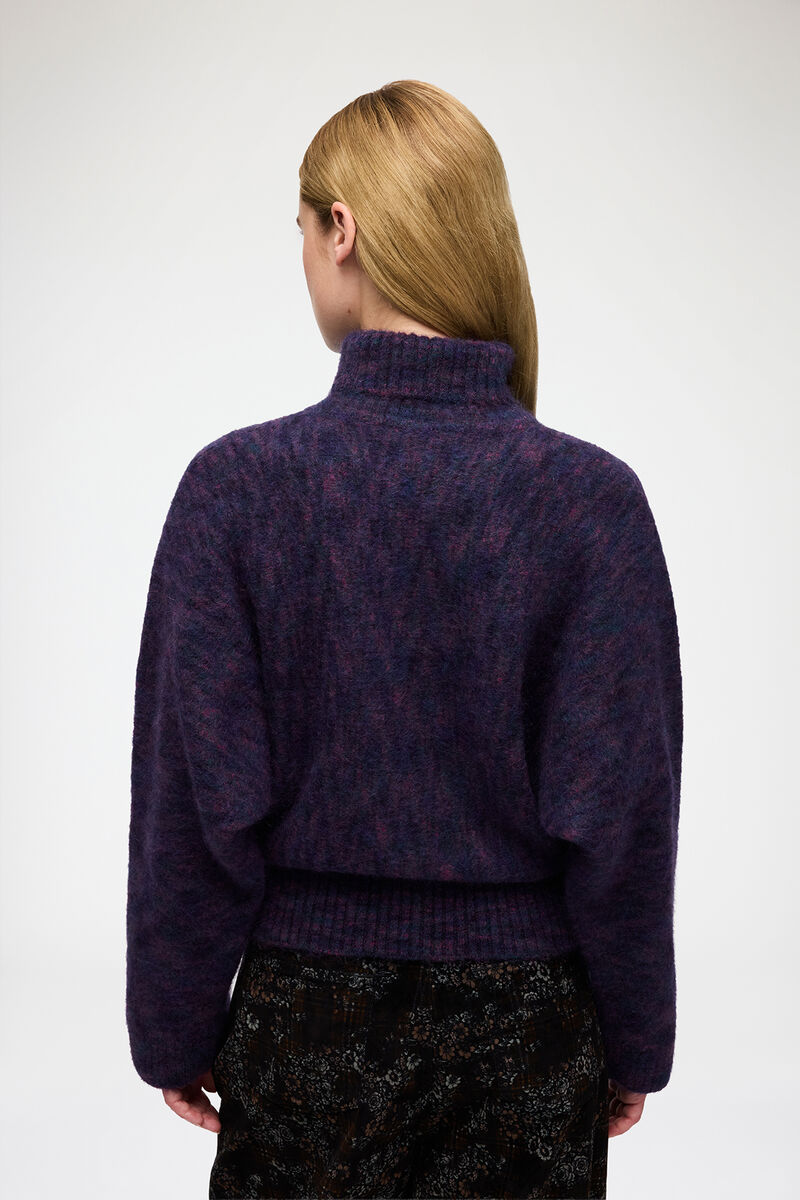 ブラッシュドモヘア タートルネック, Wool, in colour Bright Violet - 3 - GANNI