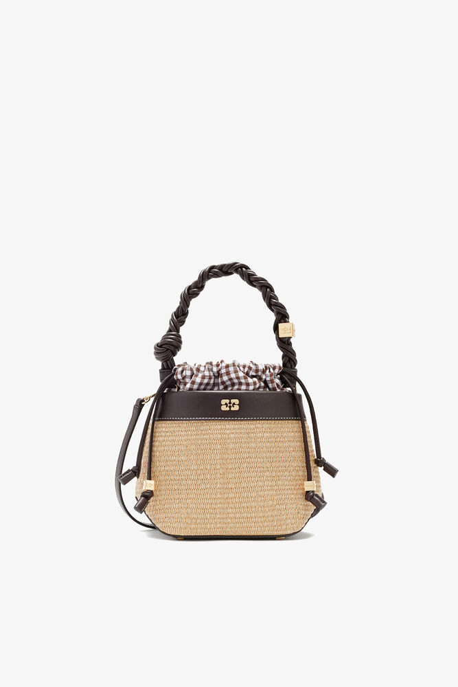 Bou Bucket Bag in Straw, Seal Brown