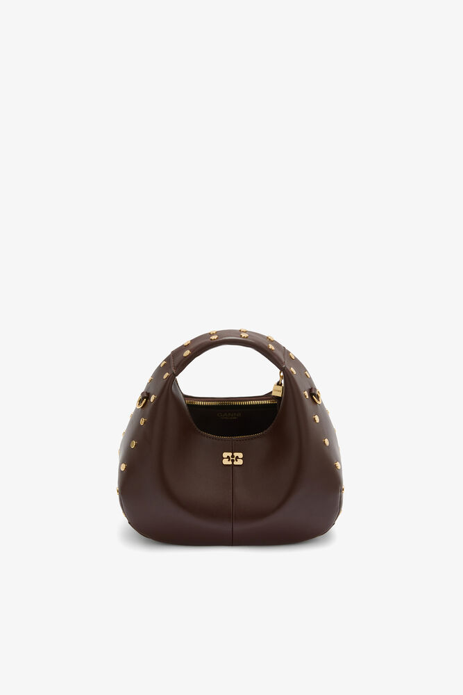 Mini Hobo Bag with Studs in Brown, Chicory Coffee