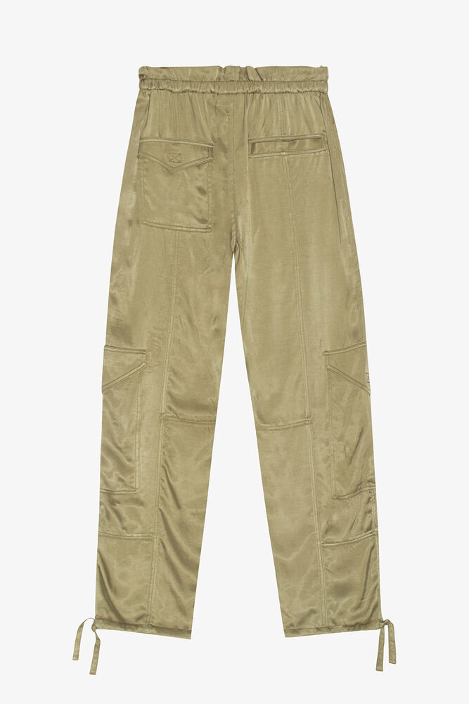 Trousers in Washed Satin, Aloe