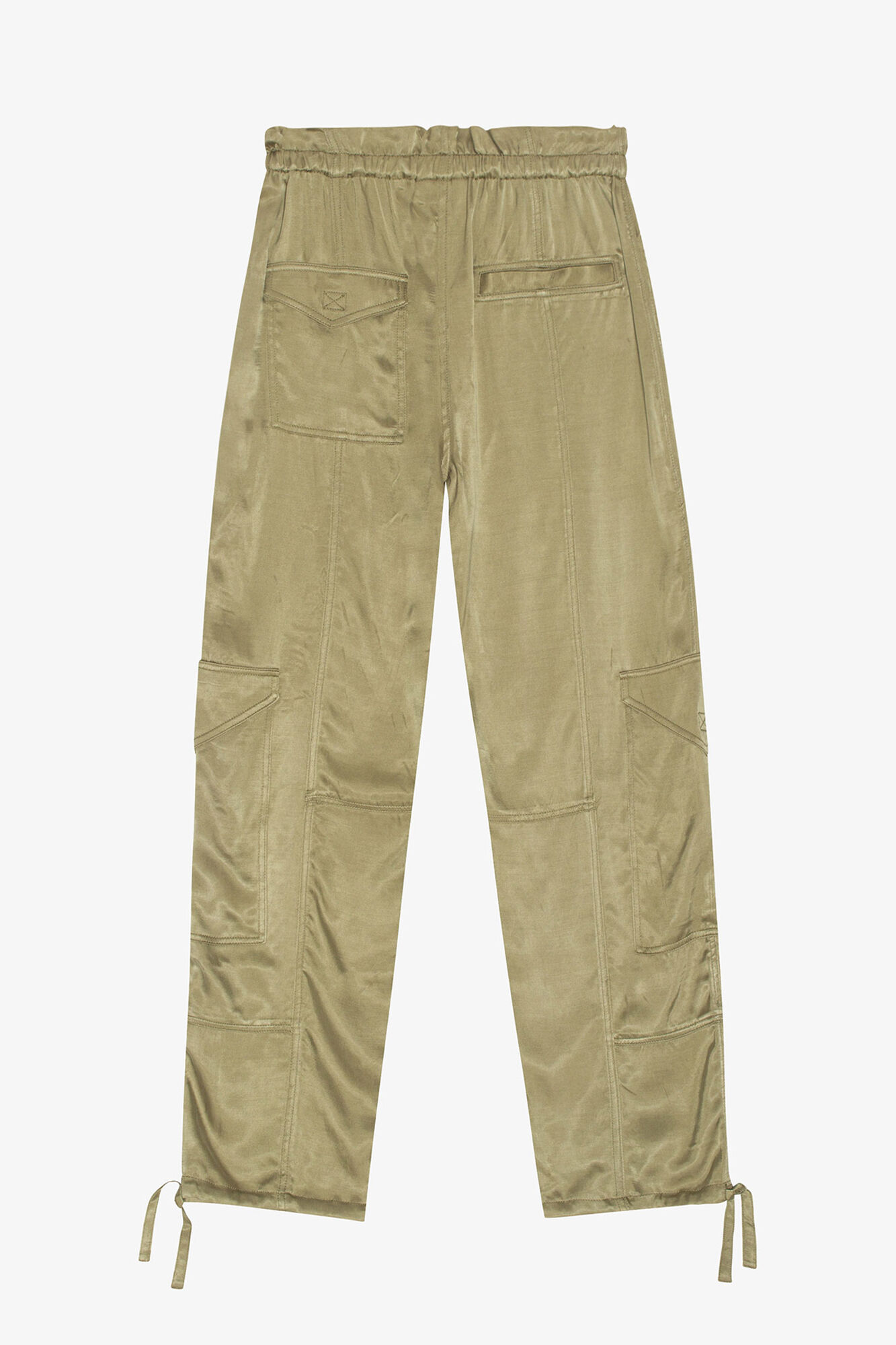 Trousers in Washed Satin, LENZING™ ECOVERO™, in colour Aloe - 2 - GANNI