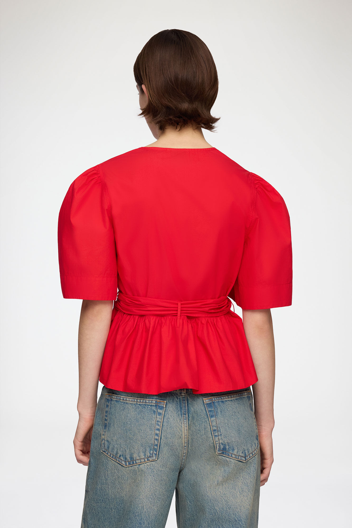 Bluse aus roter Baumwolle, Organic Cotton, in colour Racing Red - 3 - GANNI