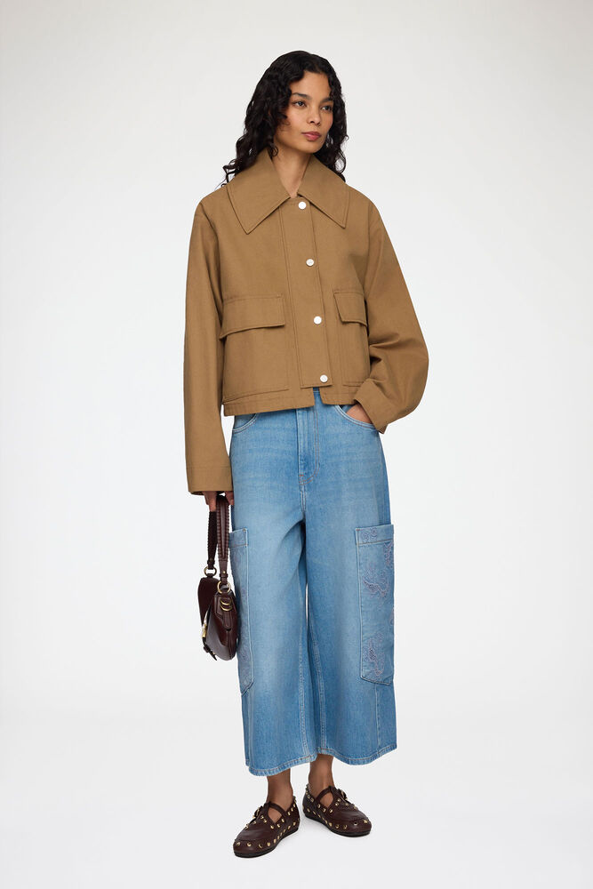 Cropped Cargo Jeans in Blue Denim, Mid Blue Vintage