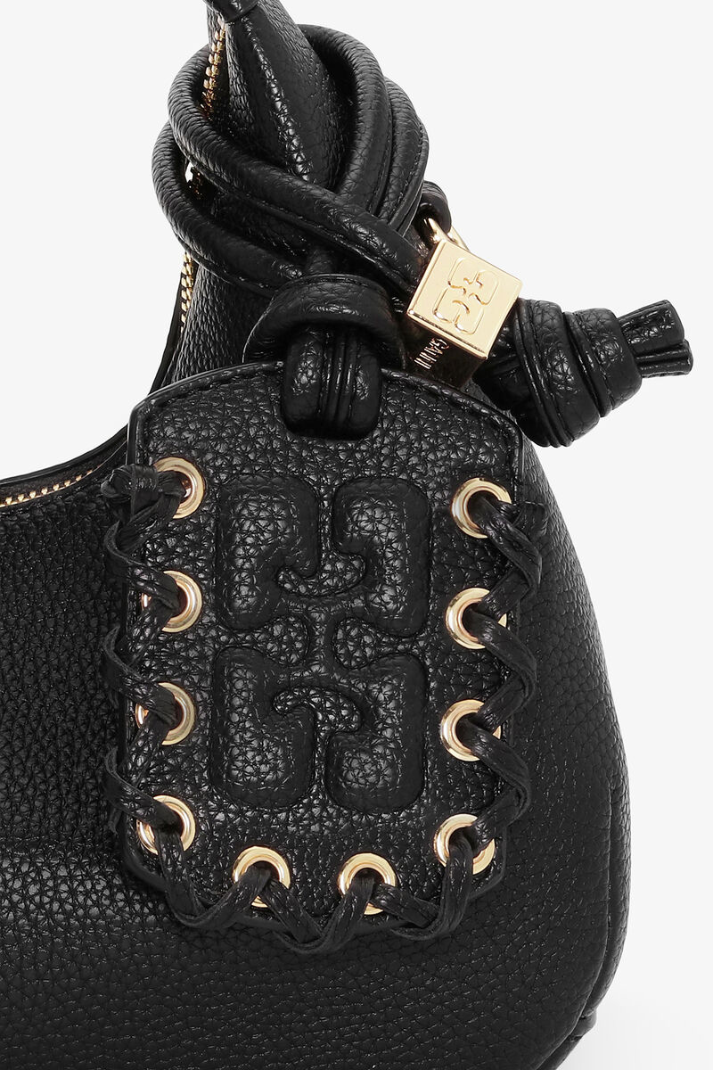 Mini Hobo Bag in Grained Black, Recycled Polyester, in colour Black - 4 - GANNI