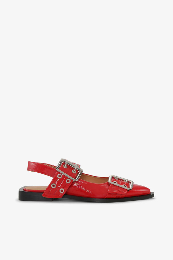 Feminine Buckle Ballerinas in Red, Racing Red
