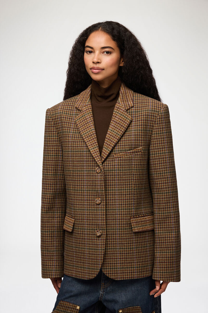 Blazer i ternet twill, Recycled Wool, in colour Multicolour - 2 - GANNI