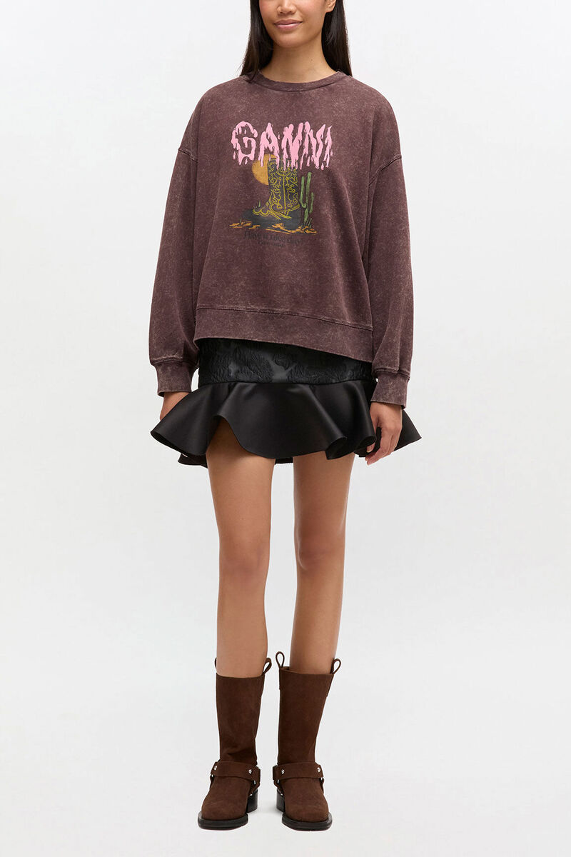 Sweatshirt in Vintage Wash, Organic Cotton, in colour Chocolate Plum - 2 - GANNI