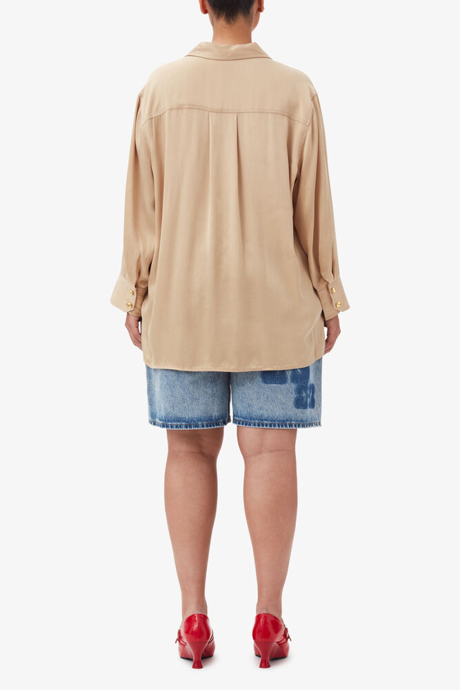Beige Washed Satin Shirt, Safari