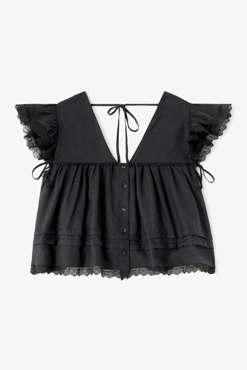 Bluse aus schwarzem Leinen, Linen, in colour Black - 1 - GANNI