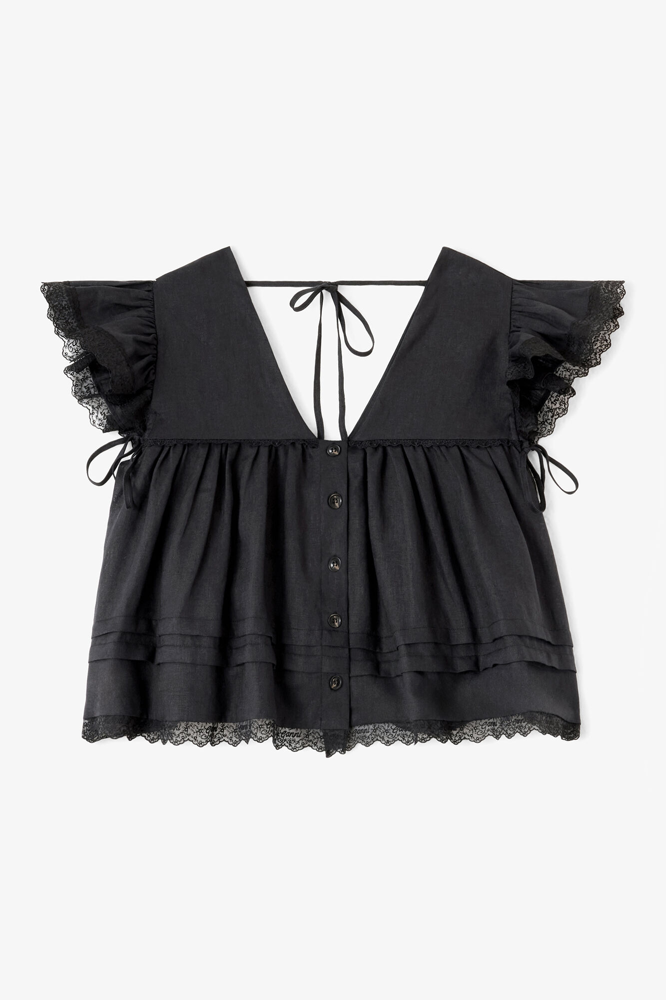 Bluse aus schwarzem Leinen, Linen, in colour Black - 1 - GANNI