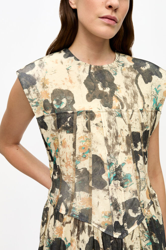 Printed Marl Mesh Corset Mini Dress, Afterglow