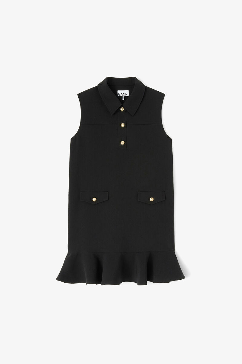 Black Twill Suiting Mini Dress, Recycled Polyester, in colour Black - 1 - GANNI